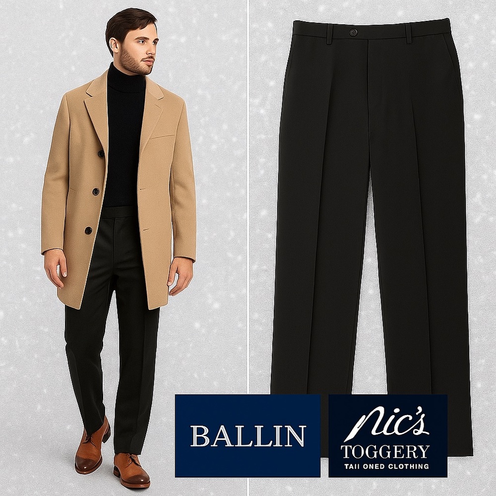 Ballin Classic Super 120’s Wool Dress Pants Black Made in Canada Size 35x30
